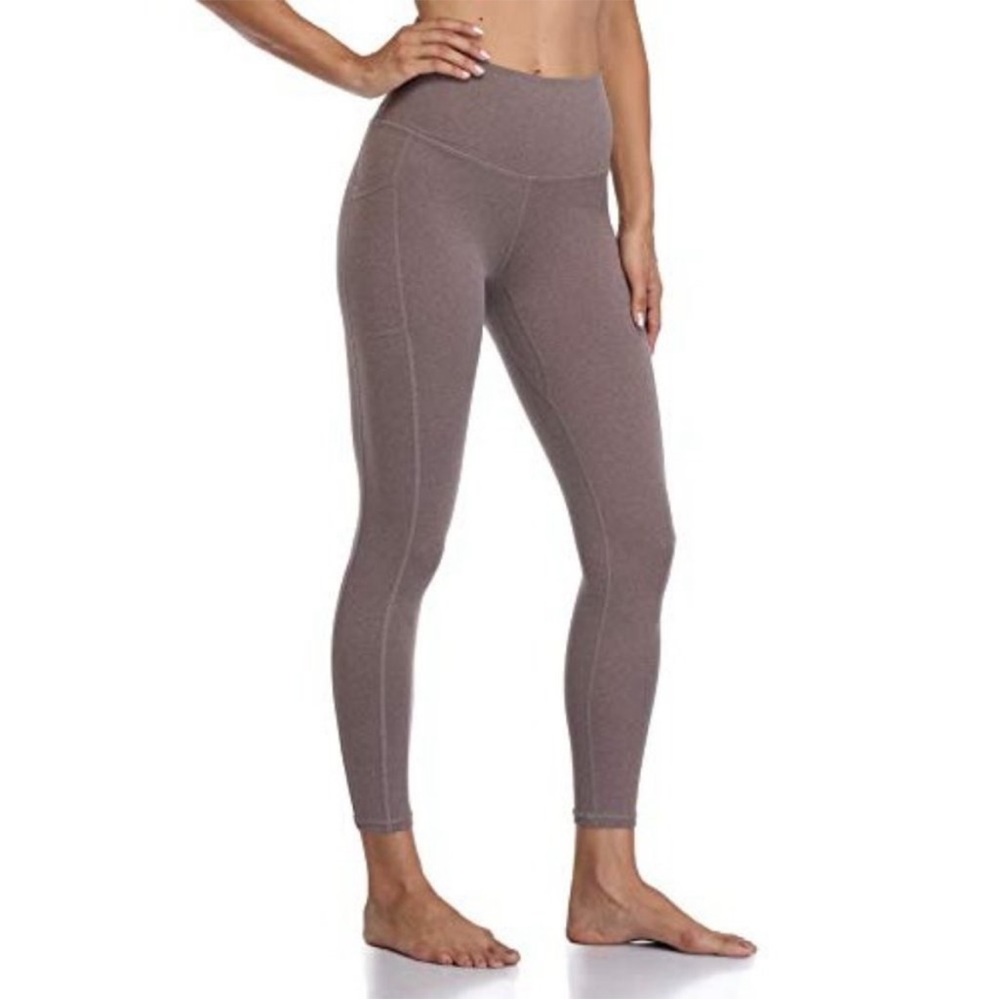 Colorfulkoala High Waist Yoga Pants 7/8 Length Leggings Pockets XS Heather Brown